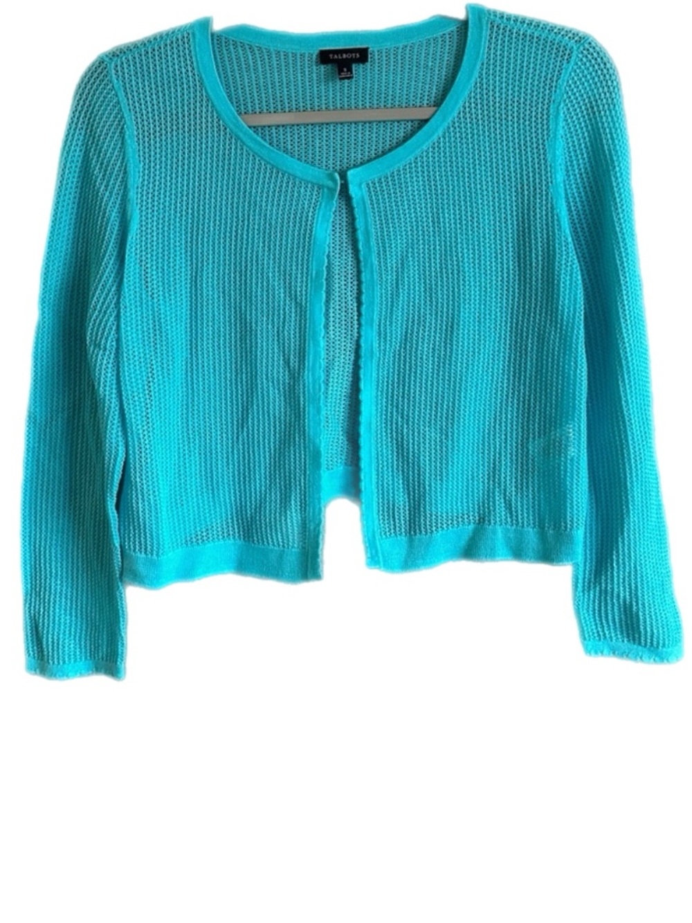 Talbots Bright Turquoise Cropped Knit Cardigan